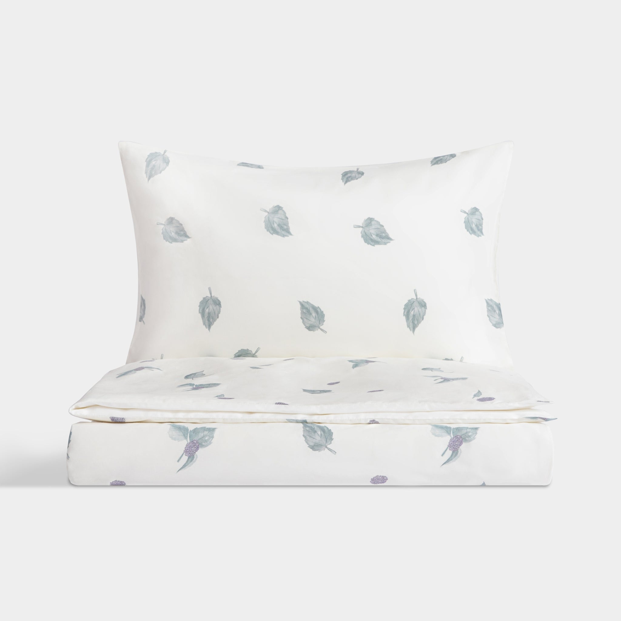 Silk Blended Bed Linen Set - Feuilles Bleues