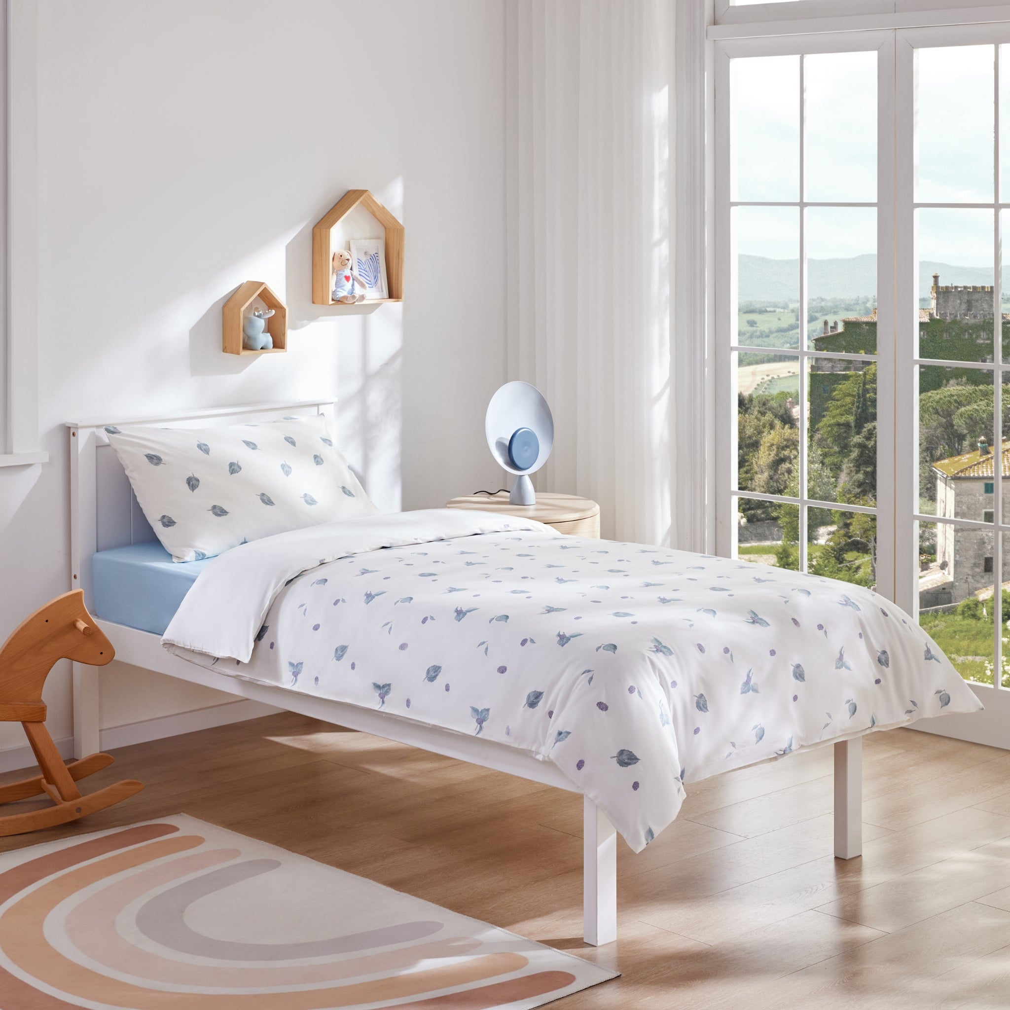 Silk Blended Bed Linen Set - Feuilles Bleues