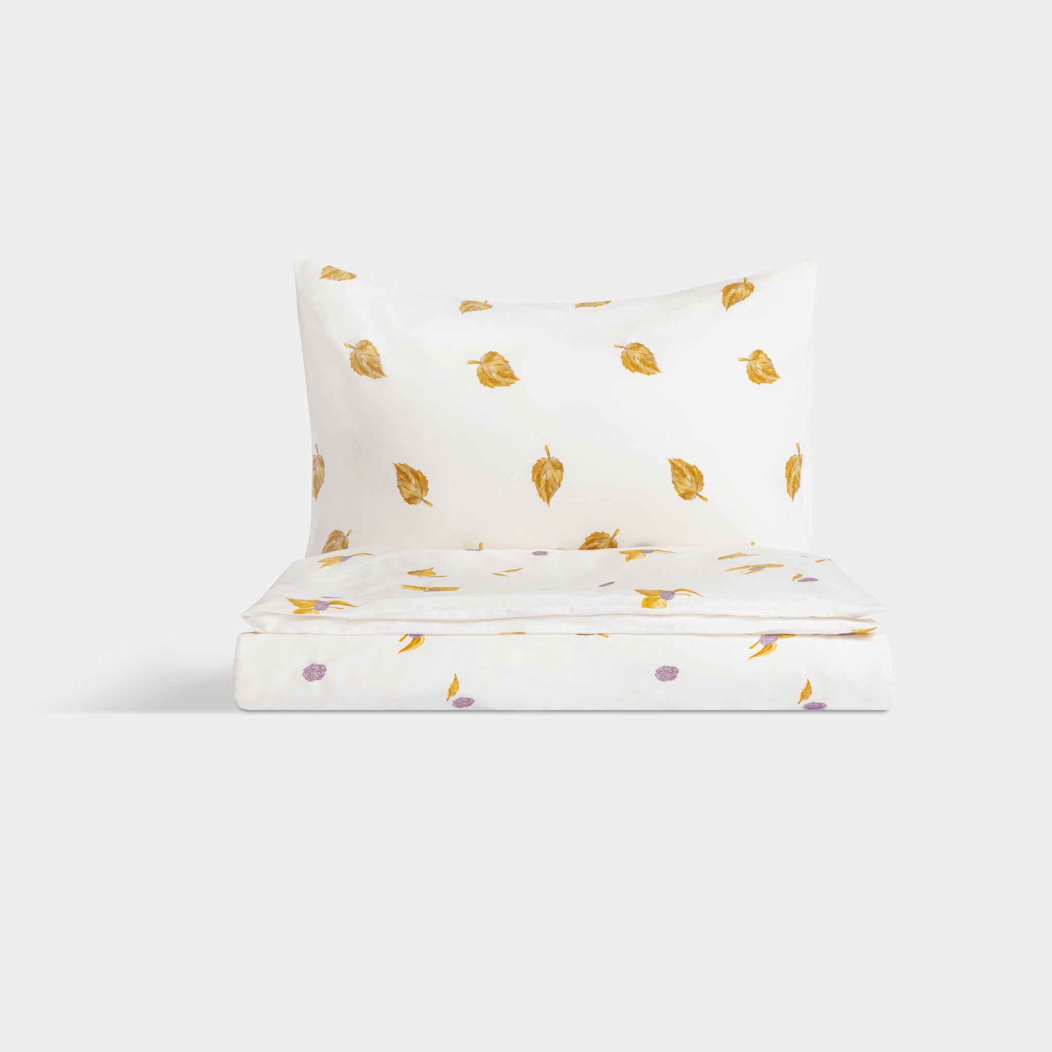 Silk Blended Bed Linen Set - Feuilles Dorées