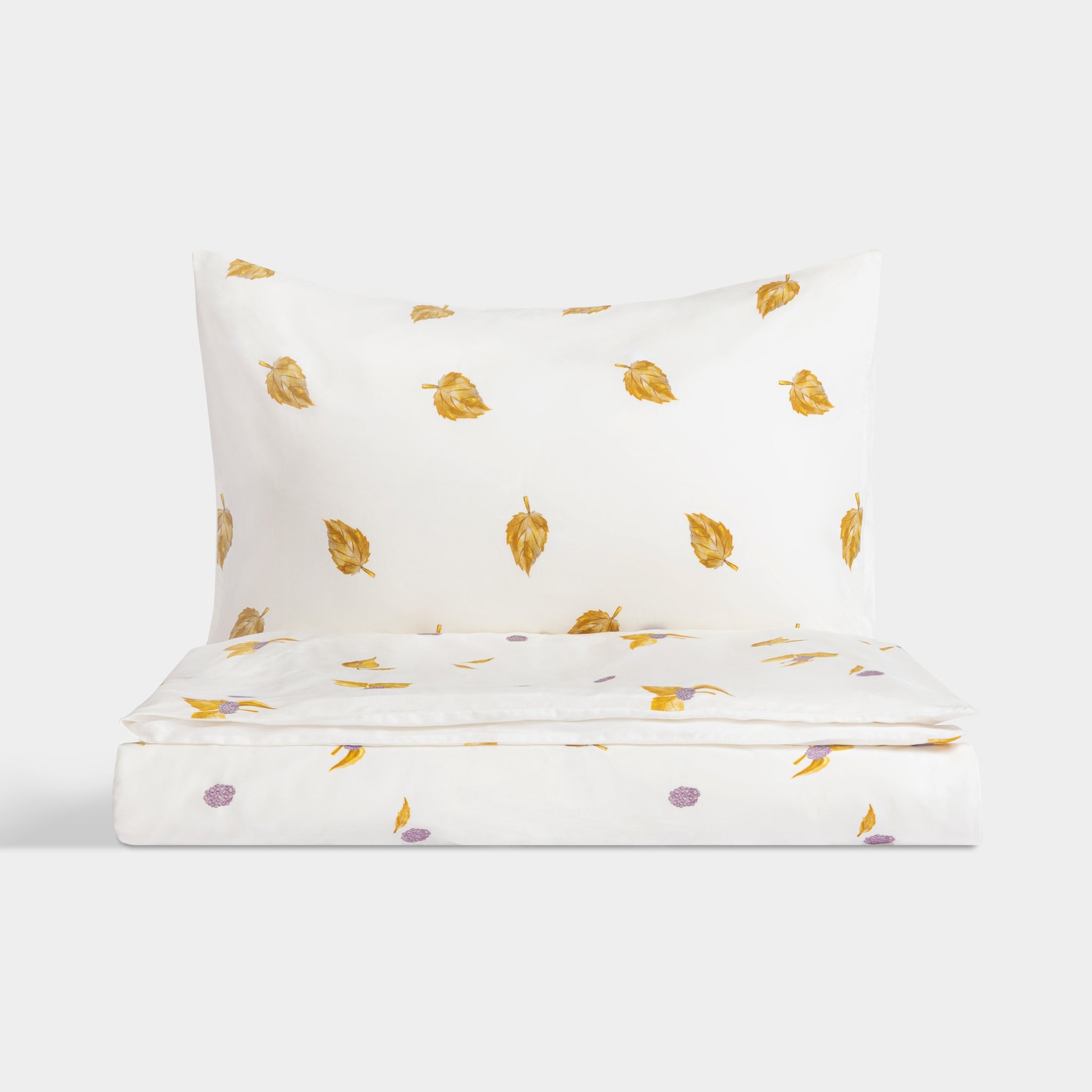 Silk Blended Bed Linen Set - Feuilles Dorées