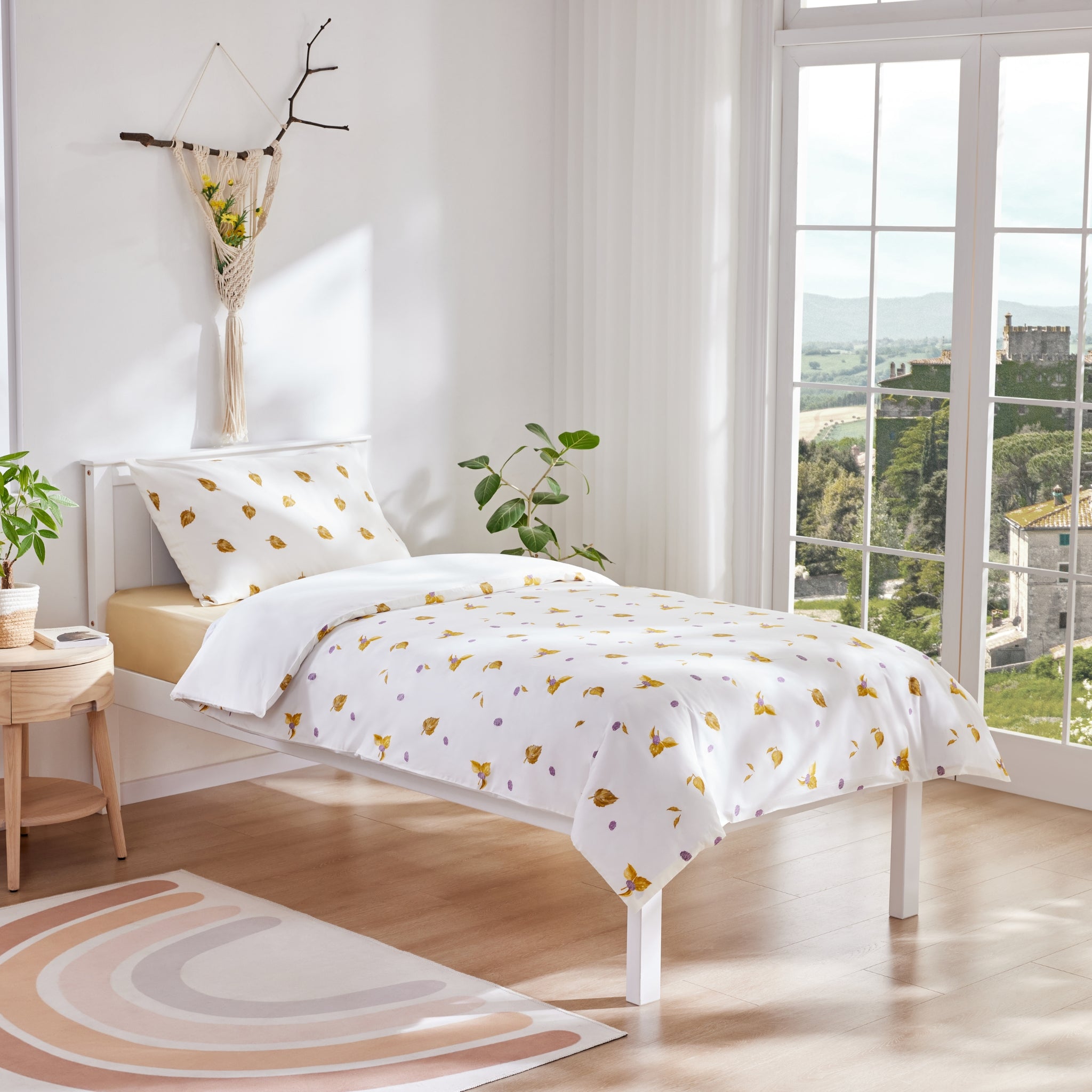 Silk Blended Bed Linen Set - Feuilles Dorées