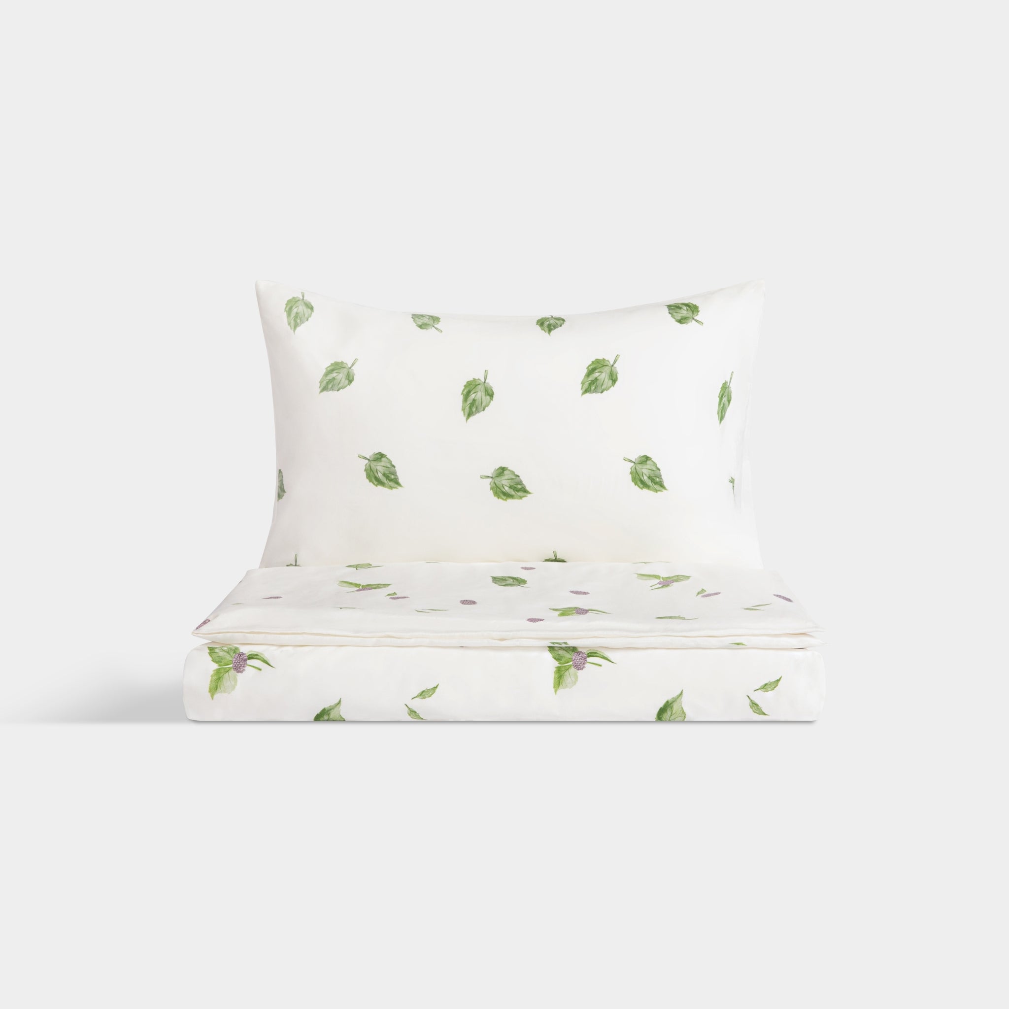 Silk Blended Bed Linen Set - Feuilles Vertes