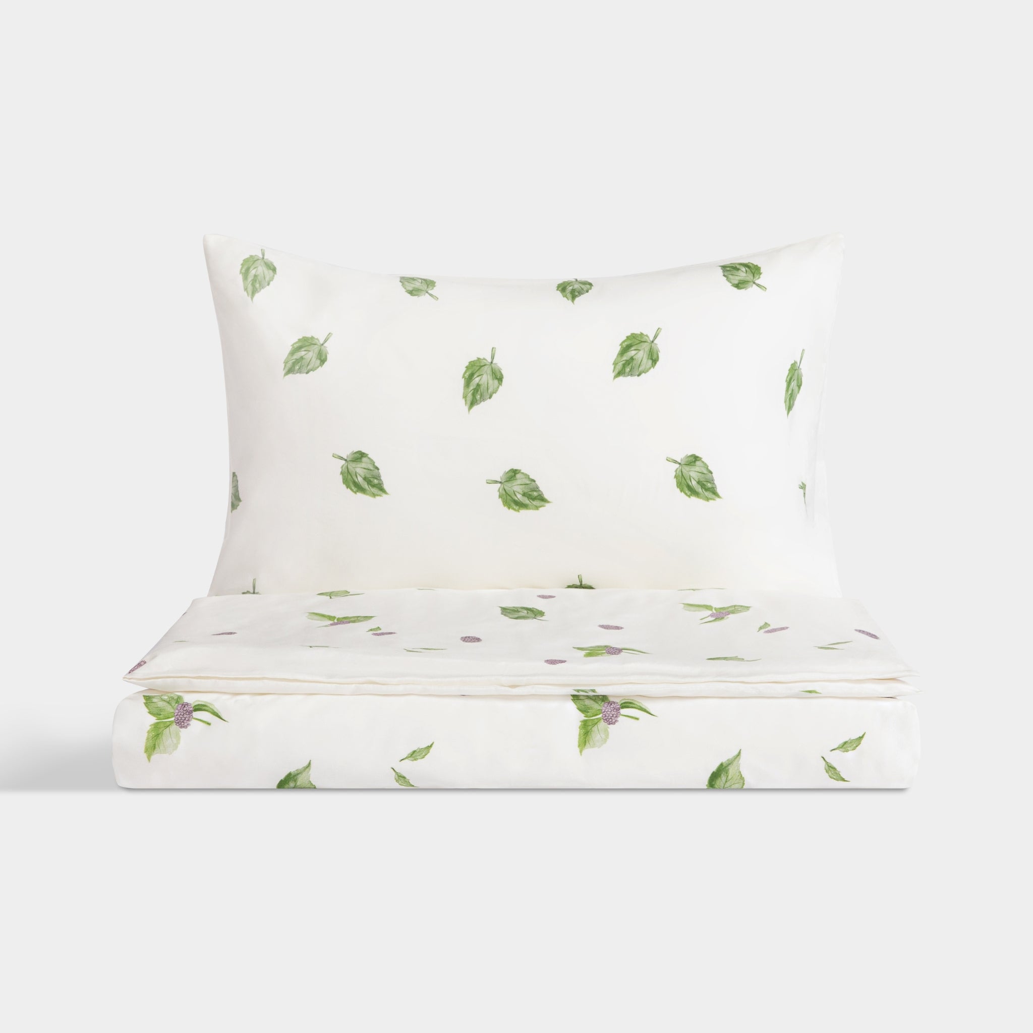 Silk Blended Bed Linen Set - Feuilles Vertes