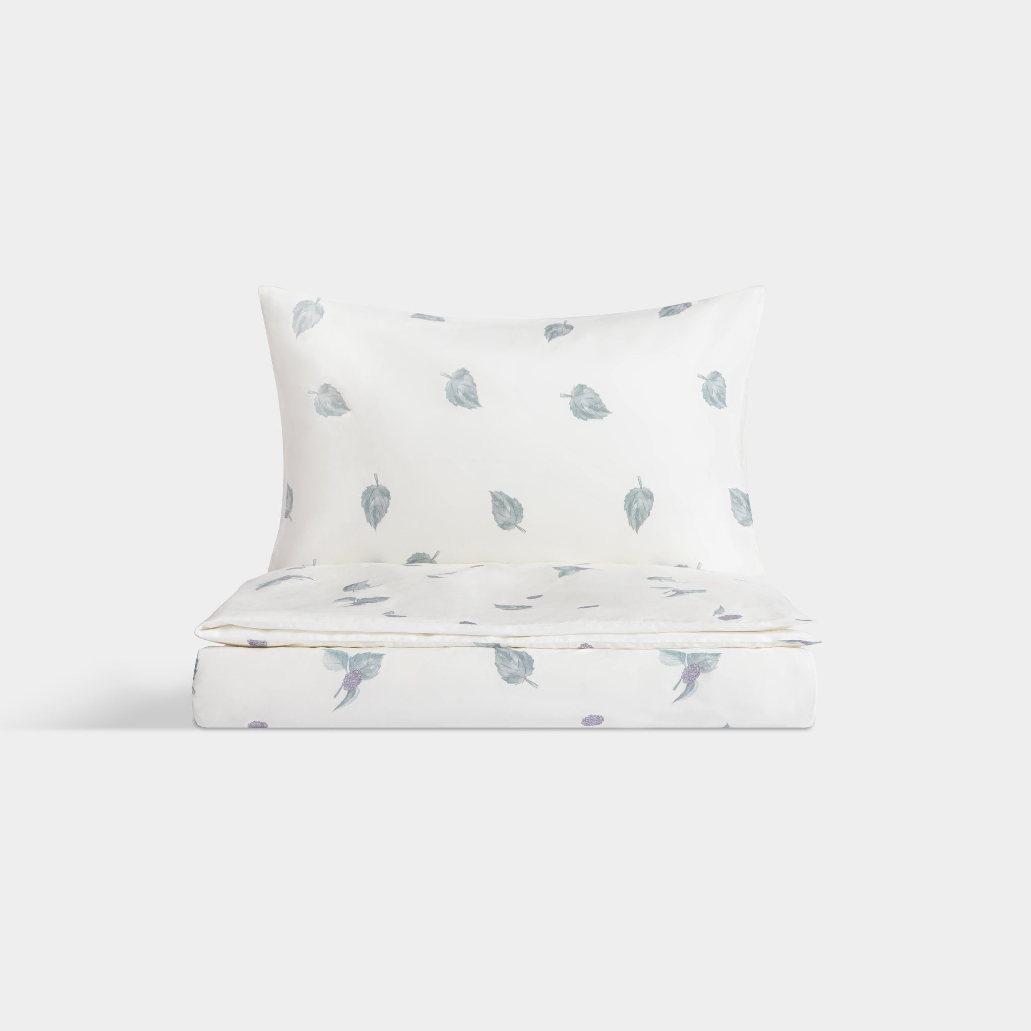 Silk Blended Bed Linen Set - Feuilles Bleues